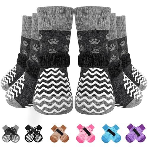 EXPAWLORER 6Pcs Anti Slip Dog Socks to Prevent Licking Paws, Dog Shoes for Winter, Double Sides Dog Boots & Paw Protectors Booties for Hardwood Floors with Grippers for Medium Senior Dogs, M