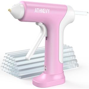 Cordless Hot Glue Gun 4V 20W, 10s Fast Preheat, 30PCS Mini Glue Sticks 7x100mm, Type-C Rechargeable, Anti-Drip, Auto-Off, for DIY Crafts, Repair, Decoration (Pink)