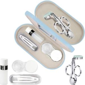2 in 1 Multifunction Eyeglass Case With Mirror, Durable Lens Case, Contact Lens Remover, Color Contact Lenses (Blue)