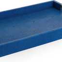Modern Elegant 18x12 Rectangle Navy Blue Faux Leather Shagreen Decorative Tray Ottoman Tray Coffee Table Perfume Living Room Kitchen Serving Tray with Brass Gold Metal Handles by Home Redefined. (Navy/Gold Brass)