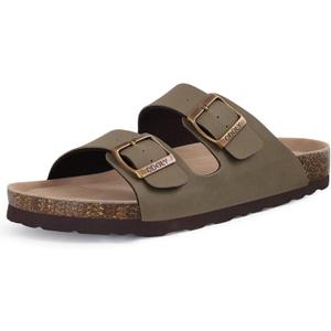 Unisex Cork Footbed Slide Sandal, Arch Support Summer Outdoor Sandals with Adjustable Buckle for Women and Men (6 Women/4.5 Men, Almond Frost)
