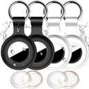 2 x 4 Pack Compatible with Apple Airtag Holder with Keychain,IPX8 Waterproof GPS Cover for Air-Tags Shockproof [Anti-Scratch] Item Finders Case for Pets,Kids,Luggage-Black+White