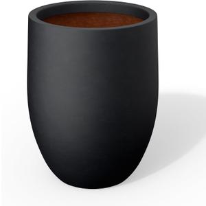 Kante Accent Round Curved Black Concrete Planter 12.6" Dia, Outdoor | Rubber Plug for Indoor, Drainage for Garden, All-Weather Cement Flower Pot, Handcrafted, Anti-Frost & UV, Modern Home Decor