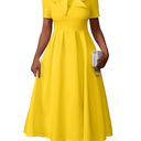 Memoriesea Women's Elegant Casual Short Sleeve Work Party A-Line Dress with Pockets
M