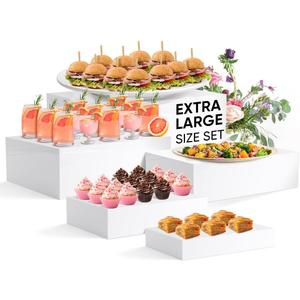 Large Size Buffet Risers, Food Risers for Buffet Table, Display Stand Shelf for Catering Dessert Collectibles Jewelry Figures Show, Acrylic Cube Display Nesting Risers
