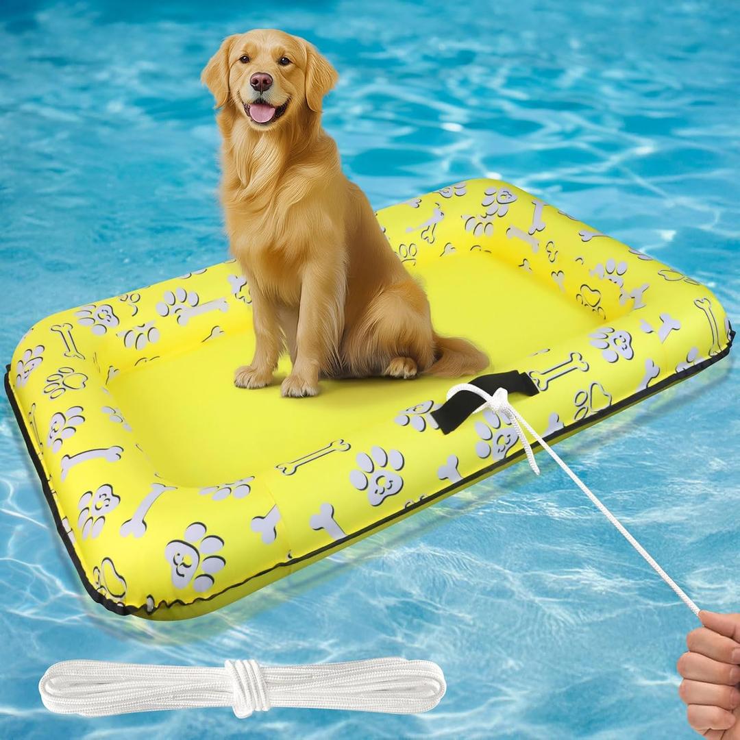 Dog Pool Float for Small Medium Large Dogs, Inflatable Puppy Raft for Pool Lake, Stable Floating Dog Bed & Pet Water Mat with Rope Handles, Durable Oxford & Thick PVC 57.9"L x 39.4"W