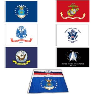 GLOBAL ADVERTISING SOLUTIONS Lot of 6 Branches Military Flags, 3x5 foot Banner Grommets, Air Force, US Navy, Coast Guard, Marines, Army Polyester Flags Set Space Force (Pack of 6)