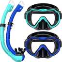 Snorkeling Gear for Adults, Snorkel Mask Set 180° Panoramic View Snorkel Gear, 100% Food-Grade Silicone Anti-Fog Anti-Leak Dry Top Diving Mask for Snorkeling Swimming Scuba Diving