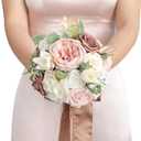 Ling's Moment Artificial Flowers Pink Bridesmaid Bouquet Set of 6, Blush & Cream Wedding Flowers Bouquets for Bridesmaids, 7 Inch Bridal Bouquets for Bridesmaids, Wedding, Ceremony, Anniversary, etc (Pk-dusty Rose & Cream)