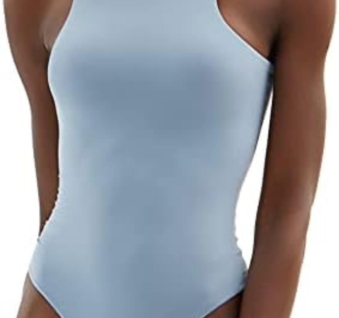 PUMIEY Women's High Neck Sleeveless Bodysuit Sexy Tank Tops Smoke Cloud Collection, Large