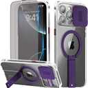 KPV for iPhone 15 Pro Max Case, Compatible with MagSafe, Camera Protection, Invisible Metal Stand, Clear Yellowing Resistant, with 2Pcs 9Htempered Glass Screen Protector(Purple)