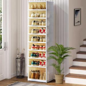 Shoe Box Foldable Storage Box Easy Assembly Clear Plastic Stackable Shoe Storage Organizer Cabinet Shoe Container with Lids Large Size Shoe Rack (9 layers)