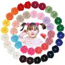 40 Pack Baby Girls Hair Accessories - 2 Inch Handmade Pearl Rhinestone Chiffon Flower Soft Elastics Ponytail Holders for Newborns to Kids