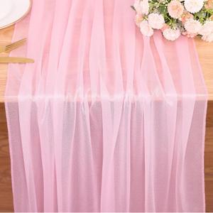 10FT Blushing Pink Chiffon Table Runners 30x120 Inches Boho Rustic Party Sheer Fabric Table Runner for Elegant Wedding Decor Birthday Party Decor Baby Bridal Shower Party Decorations (1pc)
