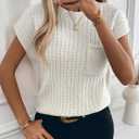 Womens Short Sleeve Sweaters Summer Cap Sleeve Tops Casual Crewneck Oversized Lightweight Knit Sweater Vest (White, XL)