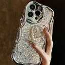 for iPhone 15 Plus Case with Beaded Marble Wrist Strap Super Sparkly Phone Case with Silvery Foil Glitter Creative Rhinestone Pearl Cute Love Heart Girly Women Phone Case for iPhone 15 Plus