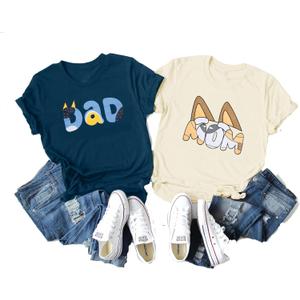 JINTING Dog Mom Shirt Mom and Dad Shirts Couple Outfit T-Shirt Casual Letter Graphic Top Tees (Small, Women-beige)