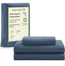 LANE LINEN Pre Washed Percale 100% Cotton Bed Sheets Ultra Soft Low Pilling Fade Resistant Soft & Comfy Bedding Sheets & Pillowcases, 15" Deep Pocket Sheets Bed Set- French Blue