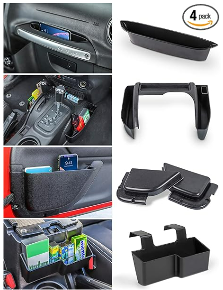 Savadicar 4 Pack Center Console Organizer, Interior Storage Accessories for 2011-2018 Jeep Wrangler JK JKU, Maximize in-car Space with ABS Storage Kits, Black