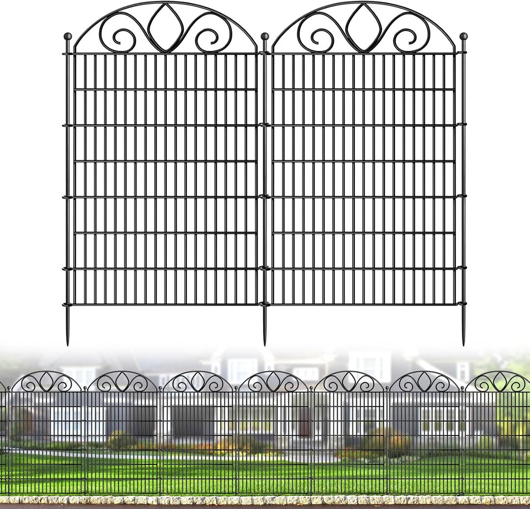 10 Panels No Dig Tall Garden Fence Panel – 44" H X 23.6' L Rustproof Metal Dog Fence Outdoor for Yard, Decorative Animal Barrier Fence for Pet, Garden Border, Patio, Flower Beds| Temporary Fencing
