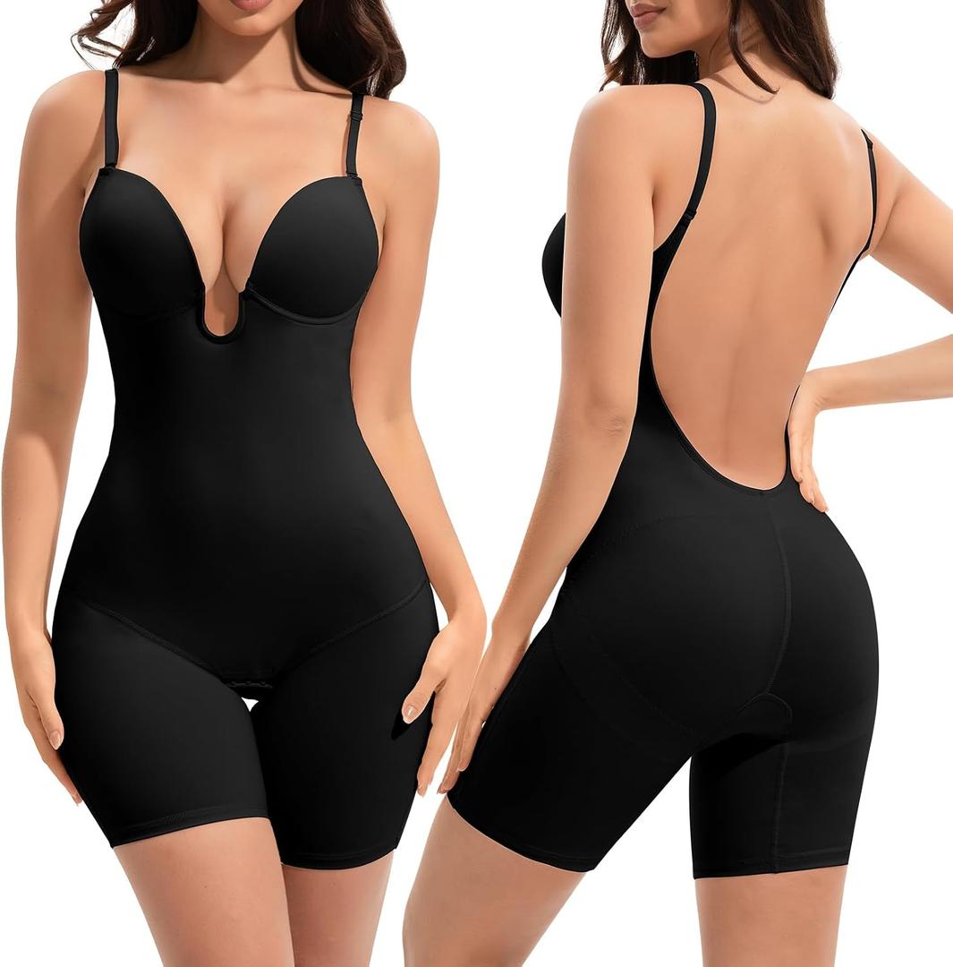 Slimers Backless Shapewear Tummy Control: Low Back Plunge Shapewear Bodysuit - Slimming Built-In Bra Full Body shaper Woman,large