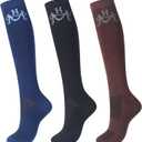 Harrison Howard 3 Pairs Premium Quality Equestrian Riding Socks for Horse Riding &Tall Boot Knee High Socks for Women (One Size, Simple Black/Coffee/Blue)