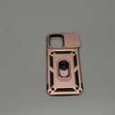 Janmitta Case for iPhone 15 Pro Max Phone Cover Built in Slide Camera Lens Cover+Screen Protector,Heavy Duty Shockproof Full Body PhoneCase with Finger Ring Holder Kickstand,Rose Gold