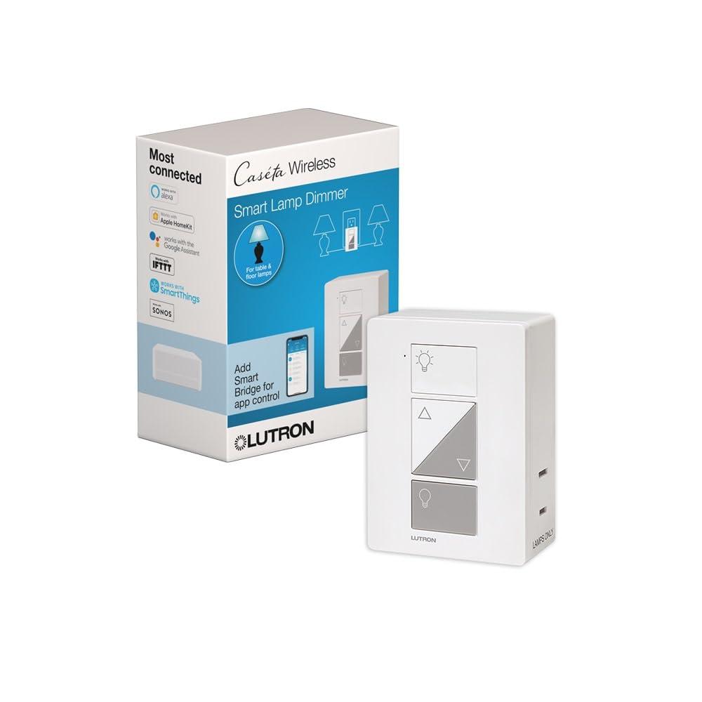 Lutron Caseta Plug-In Smart Lamp Dimmer Switch (Lutron Hub Required), Smart Light Switch Dimmer for Floor & Table Lamps, LED Lights, White (PD-3PCL-WH)
