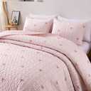 NTBED 3pcs Rainbow Quilt Set Queen for Girls Kids Bow Stripe Bedspread | Soft Lightweight Boho Coverlet Set Bed Cover with 2 Pillow Shams, Pink
