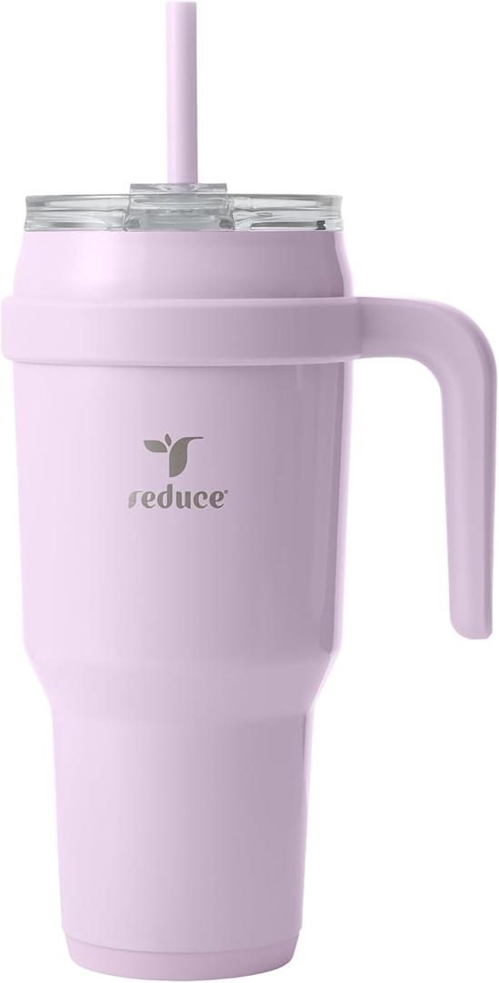 REDUCE 40 oz Stainless Steel Tumbler with Handle - Dual-Wall Vacuum Insulated Travel Mug, Sweat-Proof Lid & Reusable Straw - Keeps Drinks Cold for 24 Hrs, Fits Cupholders, Dishwasher Safe - Lilac Bud