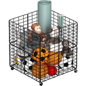 Ball Storage Bin Cart with Rolling Wheels, Metal Frame Sturdy Connector, Sports Ball Basket Organizer for Garage or Gym, Indoor & Outdoor Holds Basketballs, Soccer Balls, Toys and Sports Equipment