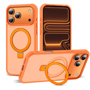 Compatible with iPhone 17 Pro Max Case with Invisible Magnetic O-Ring Stand Military-Grade Translucent Case for iPhone 17 ProMax 6.9" [Compatible with Mag-Safe][Great Grip Feeling],Orange