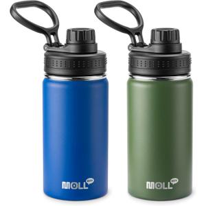 Kids Insulated Water Bottle-12 oz Stainless Steel Sports Water Bottle Wide Mouth with Leakproof Spout Lid-Gift for Boy, 2 Pack (Navy-Grass Green)
