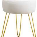 LUE BONA Vanity Stool, White Vanity Stools for Makeup Room, Round Ottoman Foot Stool, Velvet Footrest Vanity Chair for Bathroom Vanity, Bedroom, Living Room, Entryway, Offices