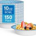 MUCHII 10 Oz Paper Bowls 150 Count Small Bowls, Blue Printed Soak Proof Disposable Bowls for Snacks, Dessert, And Light Lunch Meals