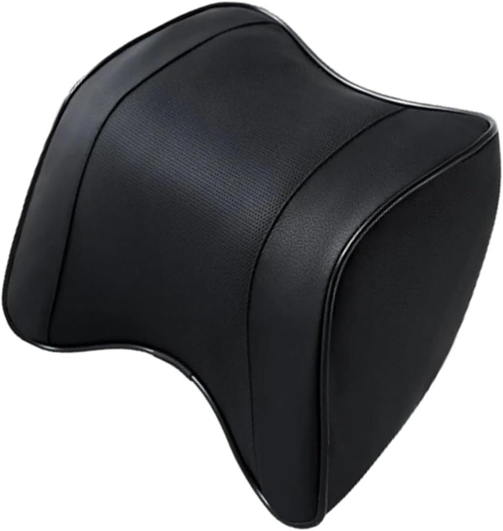 [Replacement] Car Black Neck Pillow Car Headrest Pillow Leather Headrest Pillow Car Head Support Cushion Car Beige Neck Rest Car Accessories (Color : Black)