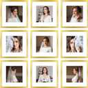 12x12 Picture Frame Set of 9, Display Pictures 8x8 with Mat or 12x12 without Mat, Multi Collage Gallery Square Photo Frames for Wall or Tabletop, Gold