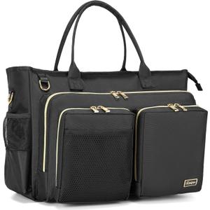 Rabjen Nurse Utility Tote Bag, Laptop Travel Bag for Work Home Care Nurse for adults (2403-black)