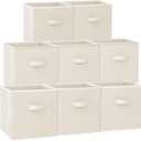 Criusia Large Storage Cubes - 13 Inch Heavy Duty Fabric Storage Bins for Shelves Closet, Cube Organizer - 8 Pack Collapsible Cube Storage Bins Baskets for Organizing Clothes Blankets Toys (Beige)