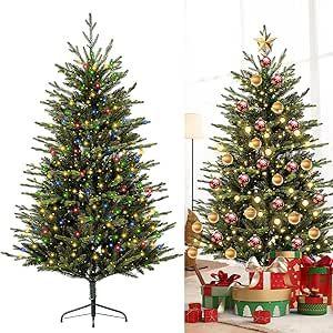 6.2ft Prelit Clear LED String Lights Classic Blue Spruce Artificial Christmas Tree | PVC Needle Foliage | Easy Storage with Storage Bag | Indoor Holiday Display