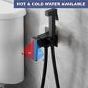 Warm Water Bidet Sprayer Faucet for Toilet with Hot and Cold Brass Valve, Stainless Steel Square Handheld Bidet Attachment Set, Wall Mounted, Matte Black