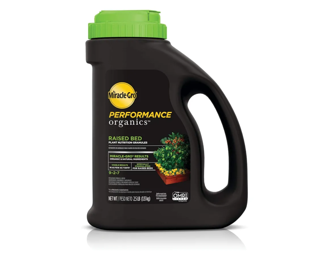 Miracle-Gro Performance Organics Raised Bed Plant Nutrition Granules - Plant Food with Natural & Organic Ingredients, for Vegetables, Fruits, Herbs and Flowers in Raised Beds, 2.5 lbs.