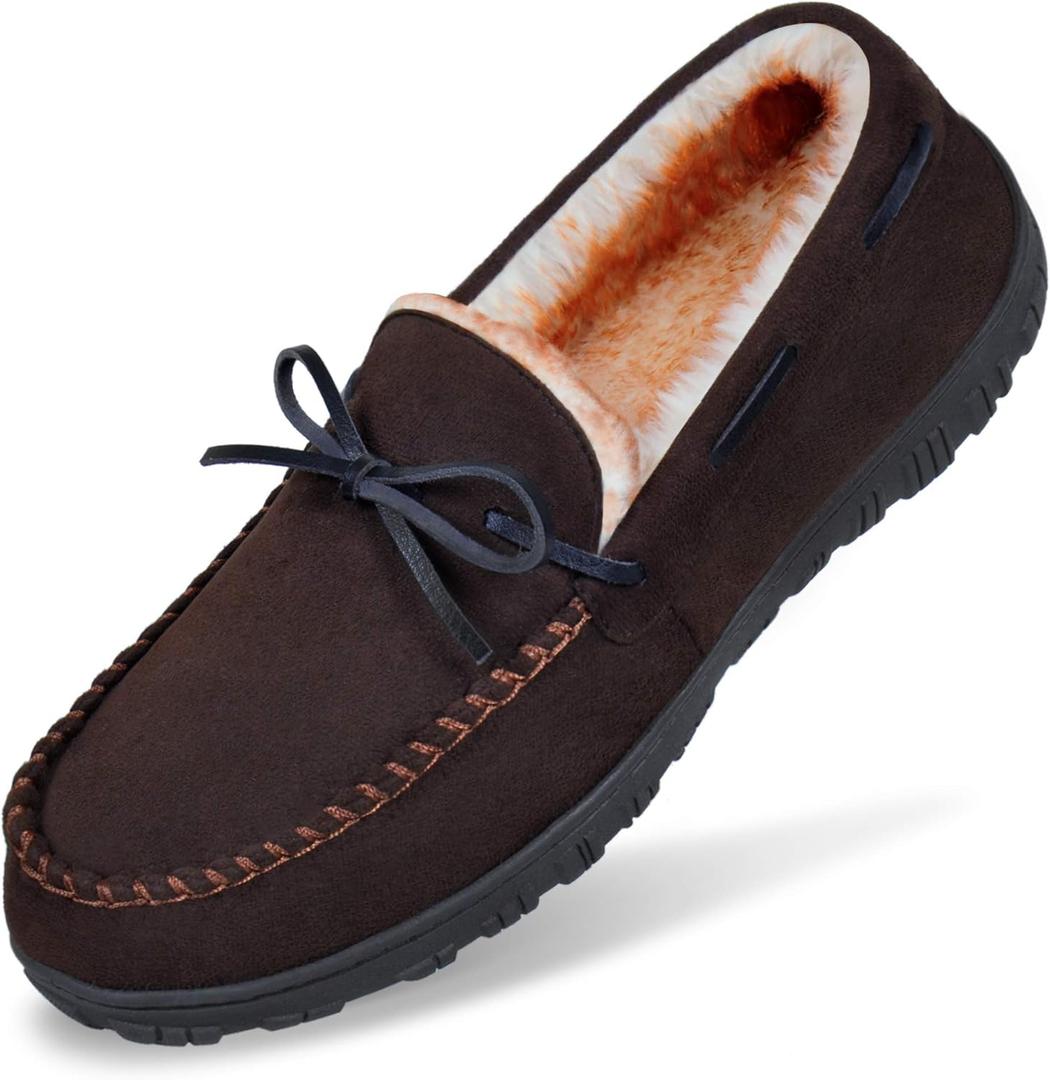MIXIN Mens Slippers Indoor Outdoor Memory Foam House Shoes Anti-Slip Moccasins Slippers for Men (11.5, Dark Brown)