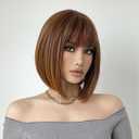 Brown Bob Wig With Bangs Short Brown Wig for Women 12 Inch Straight Bob wig with Bangs Synthetic Colorful Cosplay Daily Party Use (Brown,12Inch)