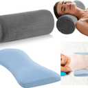 Ripeng 2 Pcs Round Cervical Roll Cylinder Bolster Neck Pillow and Memory Foam Lumbar Support Pillow for Bed Sleeping Lower Back Pain Support with Removable Washable Cover