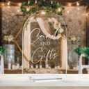 Acrylic Arch Cards and Gifts Sign,5x7 Inch Clear Wedding Gift Table Sign 1/8" Thick and Stand, Modern Calligraphy White Lettering Arched Acrylic Sign for Wedding Reception & Party