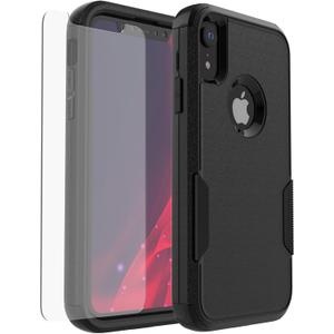 for iPhone XR Heavy Duty Phone case, 3-Layer Anti-Slip Full Body Protection Shockproof Drop Proof Protective iPhone XR Case with Screen Protector,6.1 (Black).
