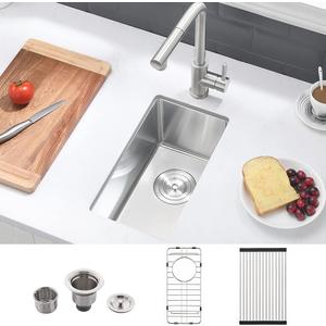 Stainless Steel Undermount Bar Sink-VASOYO 10x18 Small Kitchen Sink Undermount Wet Bar Basin 16 Gauge Single Bowl Mini Outdoor Rv Sinks with Bottom Grid