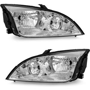 2005-2007 Ford Focus Headlight Assembly for 2005 2006 2007 Ford Focus Clear Lens Chrome Housing with Clear Reflector Headlamp Replacement Left and Right Pair