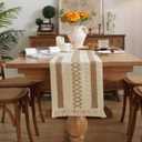 Niviy Boho Table Runner with Tassels 12 x 36 Inches Long, Cream & Brown Rustic Farmhouse Table Runner with Tassels for Home Kitchen Holiday Party and Wedding Decor Runner